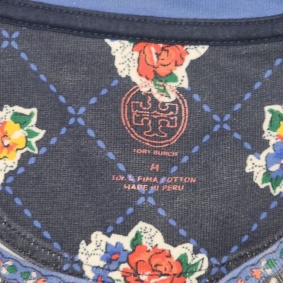 Tory Burch Medium Floral Print T-shirt Dress Navy Flower & Logo Print - Picture 5 of 16